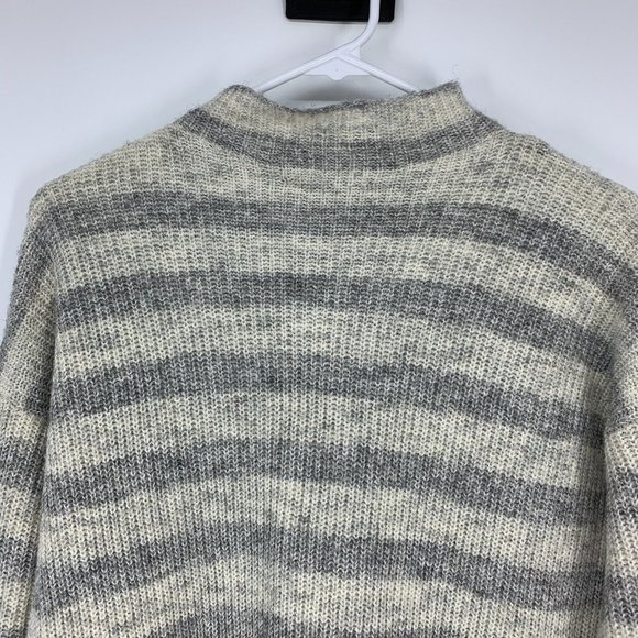 American Eagle Sweater Gray Beige Stripe Long Sleeve Knit Mock Neck - Picture 7 of 8